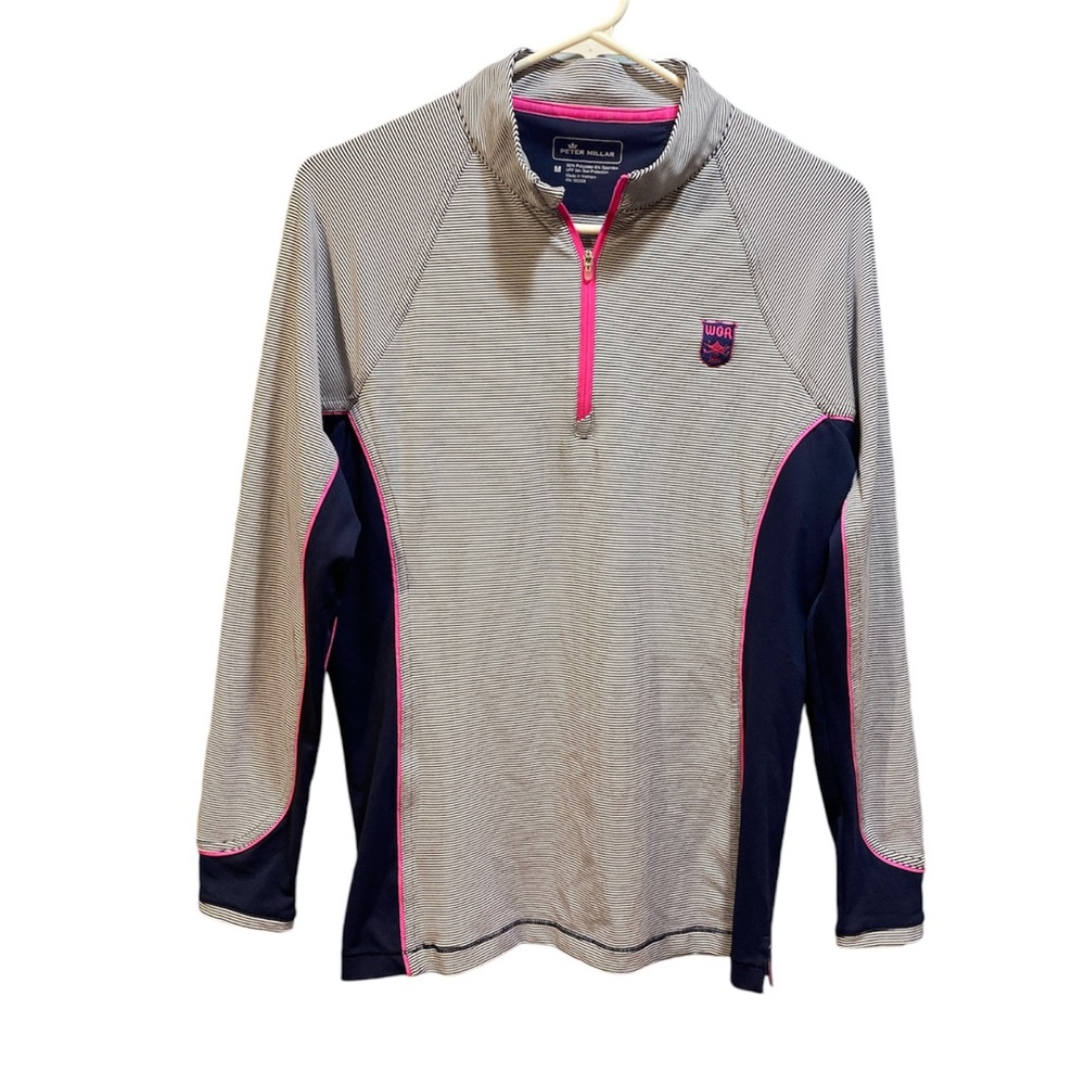 Peter Millar WGA women’s 1/4 zip mini blue stripe and pink pullover medium
